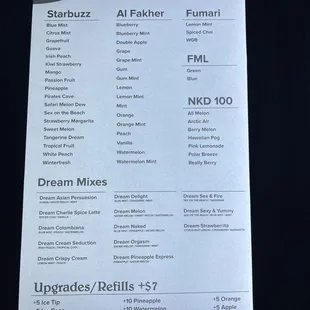 Hookah menu