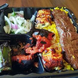 Chicken and Steak kabobs.