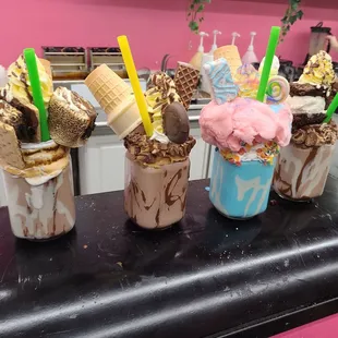 Shakes: toasted Smores, Reeses dream, cotton candy crush, and kinder Bueno.