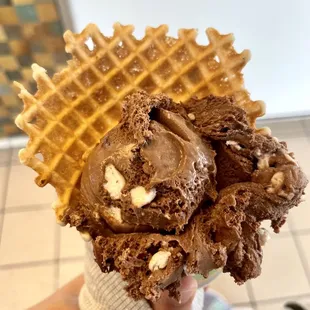 Rocky road child&apos;s scoop in a waffle bowl