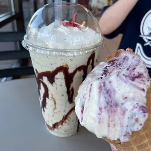 Chocolate chip mint milkshake and Marion berry ice cream