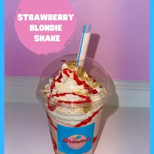 This is our delicious signature 
&quot;Strawberry Blondie&quot; Shake.