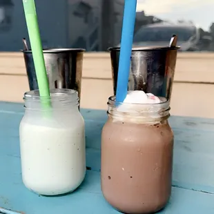 Mint chocolate chip &amp; chocolate milkshake