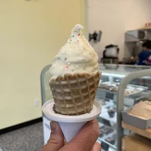 Medium Cake Batter Dipped Vanilla Ice Cream Waffle Cone