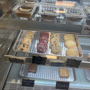 a display case of baked goods