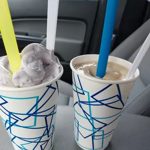 Blueberry and salted caramel milkshakes