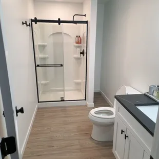 a shower and toilet