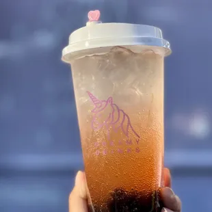 Grapefruit + Lychee Sparkle Soda with Boba ($5.75)