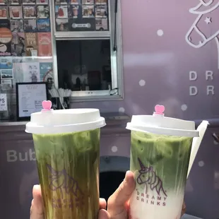 Matcha Brown Sugar Latte and Strawberry Matcha Latte