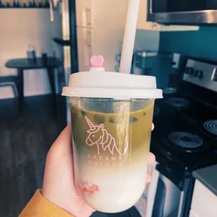 Strawberry matcha latte