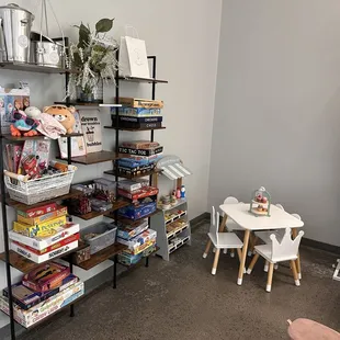 Board games and kids play area