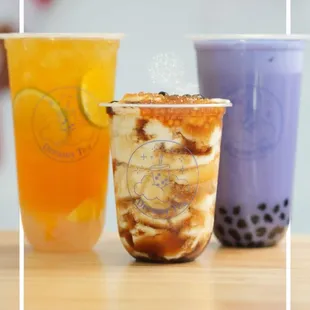 Superfruit with Lychee Jelly. Heavenly Taro with honey Boba. The best Taho!