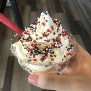 Kids ice cream cup with 4th of July sprinkles!