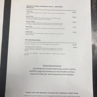 Menu as of 8/7/19