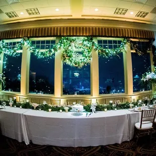 Head table backing up to the city skyline!