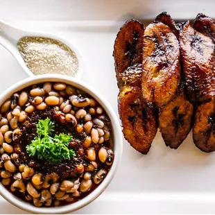 a plate of beans and meat