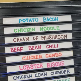 a menu for soups