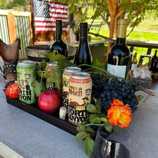  tray of fruit and wine