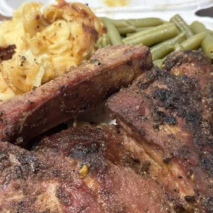 Ribs, Mac &amp; Cheese, and Green Beans