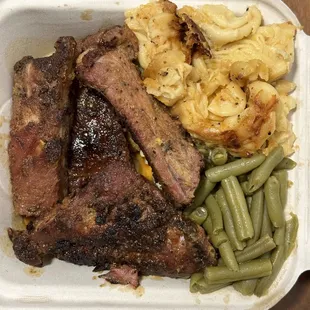 Ribs, Mac &amp; Cheese, and Green Beans