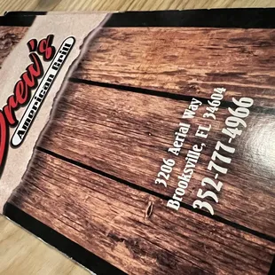 the menu for the restaurant