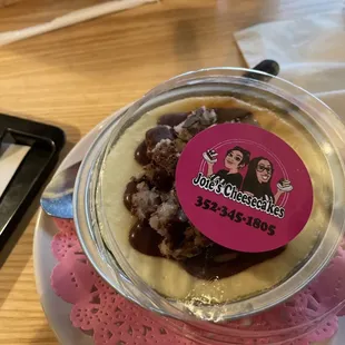 This was an unexpected surprise there was no crust on this cheese cake. Great more almond joy cheesecake filling for me!