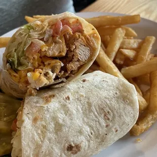 Buffalo chicken wrap. Very tasty. Everything is so fresh. Fries were delicious.