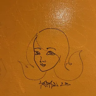 a drawing of a woman on a wall