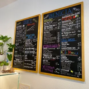the menus on the wall