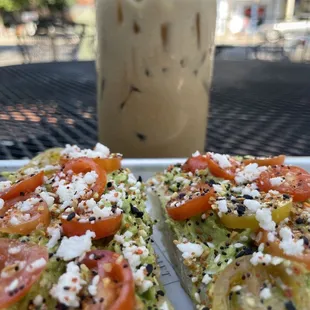 Iced caramel latte and avocado toast