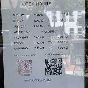 Most up to date hours posted on door