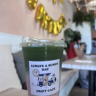 Iced strawberry matcha with oat milk