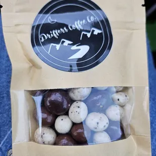 Chocolate covered coffee beans, the perfect gift size!