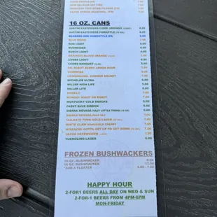 Drink list April 2024