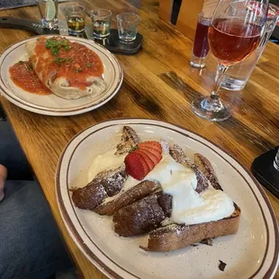 Breakfast burrito and Tres Leches French Toast