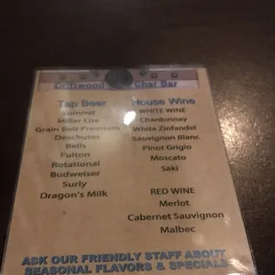menu