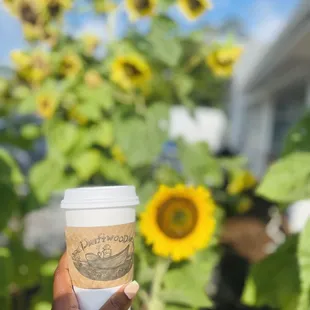 Coffee, steamed almond milk, lavender syrup