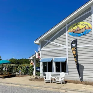 Outside exterior of shop, short walk across Ocean Blvd from Corolla public beach access area