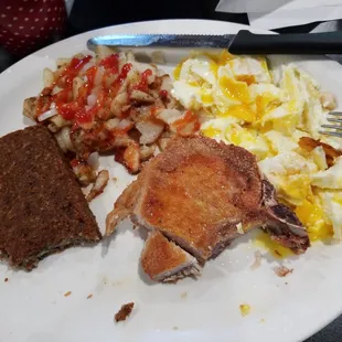 PorkChop Special w/ a side of scrapple .....delicious. Pork Chop made to perfection.