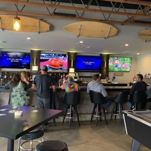 a group of people sitting at a bar