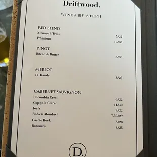 Wine menu