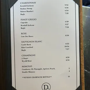Wine menu