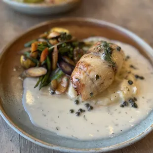 Sole filled with dungeoness crab and market verges