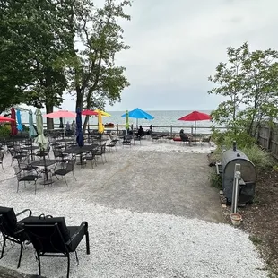 tables and umbrellas on the beach