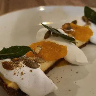 Cheesecake, pumpkin puree, gingerbread crumb crust.  Just the right amount of sweet.