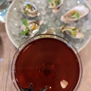Winter negroni with oysters