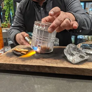 Jesse doing his thang smoking the Kentucky Stallion whiskey drink