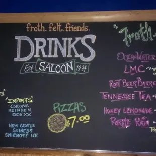 a menu on a blackboard