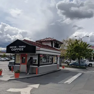 a coffee shop on a cloudy day