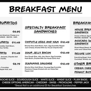 Breakfast menu